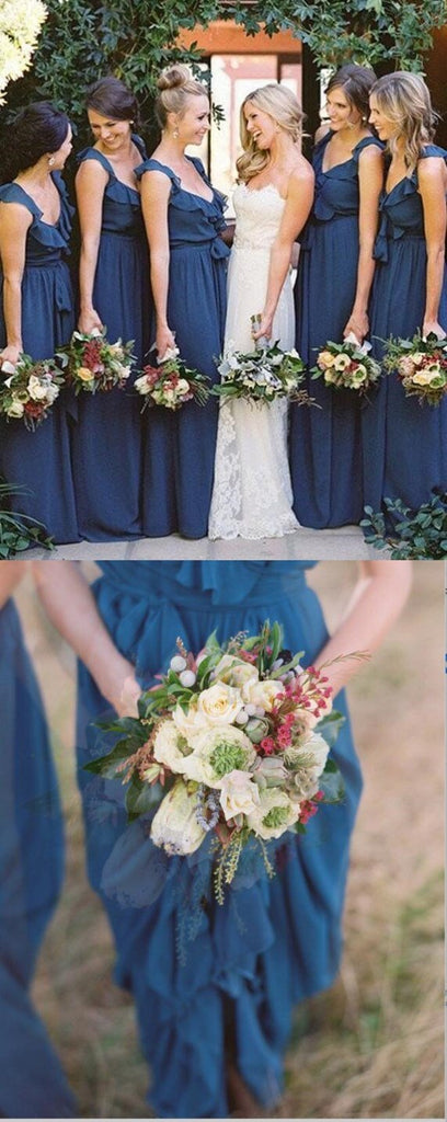 A-line Scoop Sleeveless Floor-Length Unique Design Cheap Ruffles Bridesmaid Dresses  , WG399 - SposaBridal