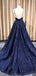 A-line Spaghetti Straps Sparkly Navy Blue Sequin Long Shining Gorgeous Prom Dresses PD1733