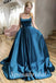 Sexy Soft Satin Spaghetti Straps V-Neck Sleeveless Lace Up A-Line Long Prom Dresses With Pocket, PD3582