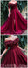 A Line Off The Shoulder Burgundy Tulle Prom Dresses With Appliques Split, Evening Dress, PD1128