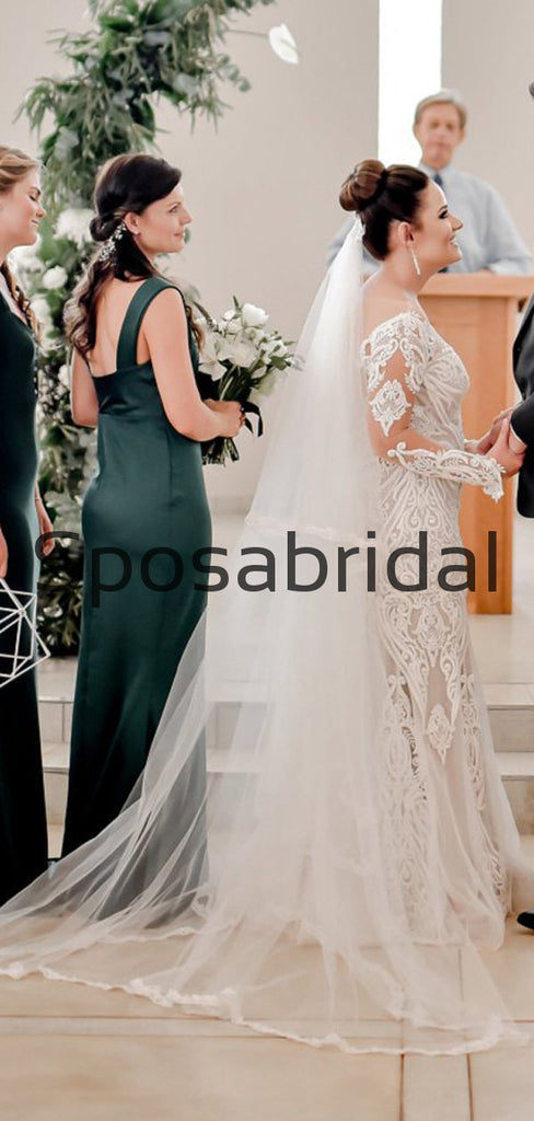 Attractive Long Seeves Mermaid Lace Chic Illusion Beach Long Wedding Dresses WD0544