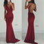 Backless Spaghetti Straps Sexy Burgundy V-neck Cocktail Evening Long Prom Dresses Online,PD0161