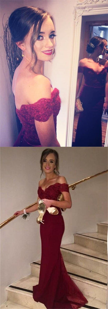 Burgundy Off Shoulder Best Sales Inexpensive Evening Long Wedding Party Prom Dresses  , PD0165 - SposaBridal
