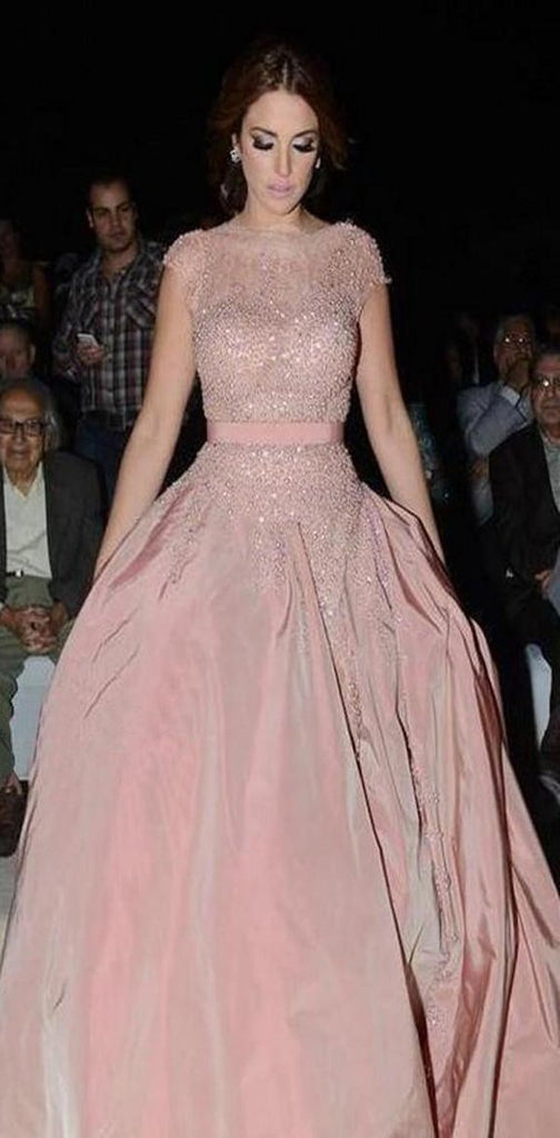 Beads Pink Beautiful Unique New Design Cap Sleeves Prom Dress, Party Dress, PD0314 - SposaBridal