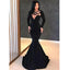 Black Long Sleeves Mermaid Elegant Formal Sexy Cheap Long Prom Dresses  PD1443