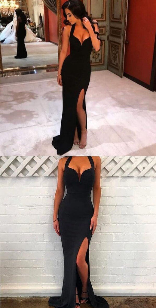 Black Mermaid Side Split Simple Cheap Modest Prom Dresses, Long Sexy Party Dresses,PD0535 - SposaBridal