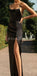 Black Mermaid Spaghetti Straps Side Slit Simple Satin Long Prom Dresses PD1409