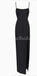 Black Mermaid Spaghetti Straps Side Slit Simple Satin Long Prom Dresses PD1409