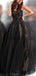 Black Tulle Lace A-line Strapless Unique Modest Long Party Prom Dresses, Prom Dresses PD1827