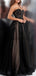 Black Tulle Lace A-line Strapless Unique Modest Long Party Prom Dresses, Prom Dresses PD1827