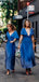Blue Cheap Short Sleeves Beach Modest Bridesmaid Dresses WG793