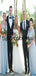 Blue Mismatched Jersey Simple Beach Long Bridesmaid Dresses WG806