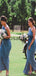 Blue One Shoulder Jersey Simple Beach Long Bridesmaid Dresses WG808
