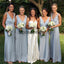Blue V-neck Inexpensive Simple Beach Long Bridesmaid Dresses WG809