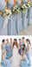 Blue Custom Cheap Simple Jewel Neckline Floor-length Sheath  Bridesmaid Dresses  WG585
