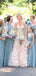 Blue Grey Cheap Long Tulle Mismatched Convertible Bridesmaid Dresses, WG250