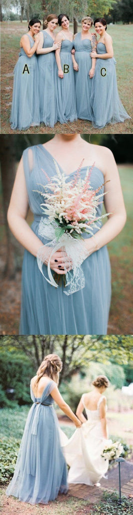 Blue Grey Cheap Long Tulle Mismatched Convertible Pretty Modest Mismatched Fairy Bridesmaid Dresses, Custom Cheap Bridesmaid dresses, WG250 - SposaBridal