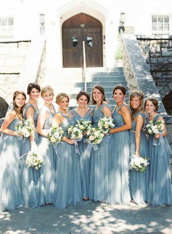 Blue Grey Cheap Long Tulle Mismatched Convertible Pretty Modest Mismatched Fairy Bridesmaid Dresses, Custom Cheap Bridesmaid dresses, WG250 - SposaBridal