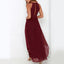 Burgundy Chiffon Cheap Side-slit Jewel-neck Flowy Long Bridesmaid Dresses, PD218