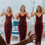 Burgundy Short Straps Simple Popular Bridesmaid Dresses WG751