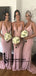 Burgundy Elegant Pink Mermaid Long Modest Cheap Bridesmaid Dresses, Open Back Party Dress, WG295