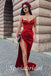 Sexy Soft Satin Spaghetti Srtraps V-Neck Sleeveless Side Slit Mermaid Long Prom Dresses, PD3595