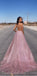 A-line Sequin Spaghetti Straps Rose Gold Long Prom Dresses, Fashion Modest Prom Dress, PD1367
