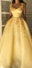 Elegant Baby Yellow A-line Floral Long Prom Dress, Ball Gown, PD1420