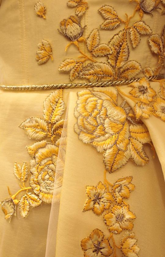 Elegant Baby Yellow A-line Floral Long Prom Dress, Ball Gown, PD1420