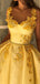 Elegant Baby Yellow A-line Floral Long Prom Dress, Ball Gown, PD1420