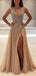 Charming V-neck Sleeveless Side-slit A-line Long Affordable Prom Dresses, PD0600