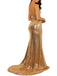 Charming Gold Sequin Mermaid Sexy Side-slit Evening Prom Dresses, PD2364