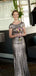 Charming Gray Sequin Mermaid Cap Sleeves Modest Bridesmaid Dresses WG795