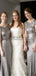 Charming Gray Sequin Mermaid Cap Sleeves Modest Bridesmaid Dresses WG795