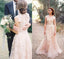 Charming Blush Pink Lace Sexy V-neck Long Sheath Tulle Wedding Party Dresses, WD0139
