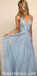 Charming A-line Modest V-neck Lace Appliques  Pretty Hot Spring Long Pom Dresses, Party Dress,, PD1282
