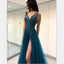 Charming A-line V-Neck Tulle Elegant Side Split Long Prom Dresses , PD0859 - SposaBridal