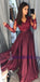 Charming Long Sleeves V neck Top Lace Chiffon Navy Grey Burgundy Prom Dresses, Evening dress, PD0668