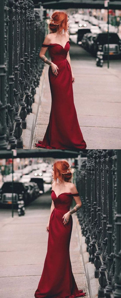 Charming Mermaid Off the Shoulder Burgundy Long Prom Dresses, Elegant Formal Evening Dress , PD0956 - SposaBridal