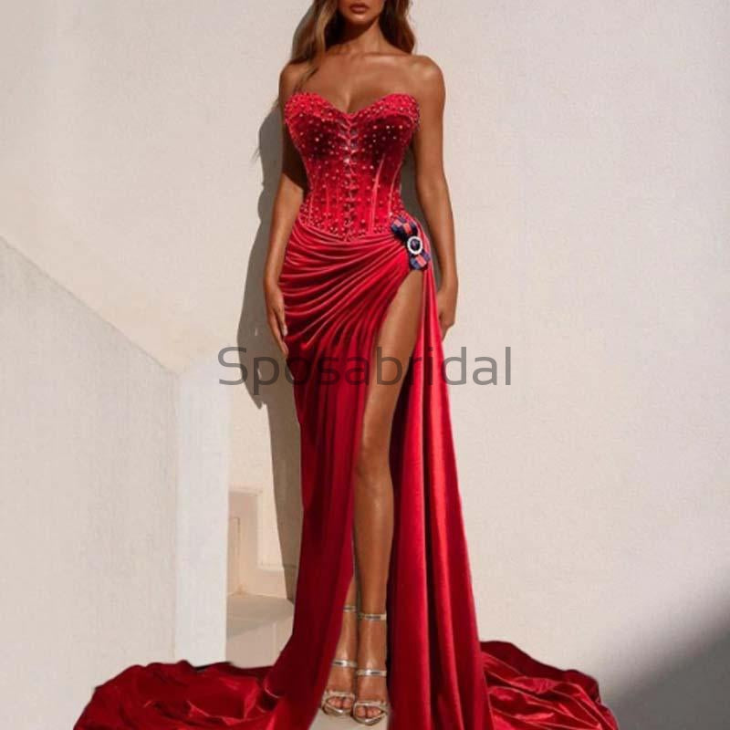 Charming Mermaid Sweetheart Unique Modest High Elegant Slit Prom Dresses PD1945
