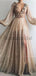 Charming Sexy V-neck Unique Design Formal Sparkly Modest Long Prom Dresses, Evening Dresses PD1563