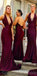 Charming Simple Elegant V neck Halter  Open Back  Long Satin Mermaid Bridesmaid Dresses, WG534