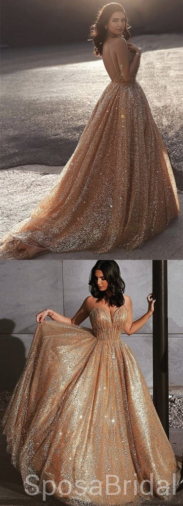Charming Spaghetti Straps Sequin Sparkly Modest Simple Popular Unique Long Prom Dresses, PD1272
