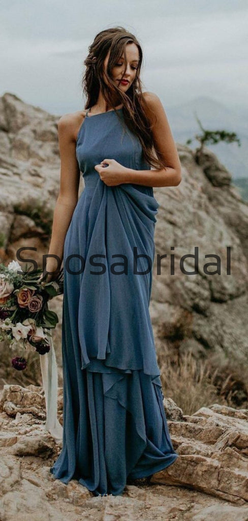Cheap Dusty Blue Hot Sale Simple Long Beach Summer Bridesmaid Dresses WG851