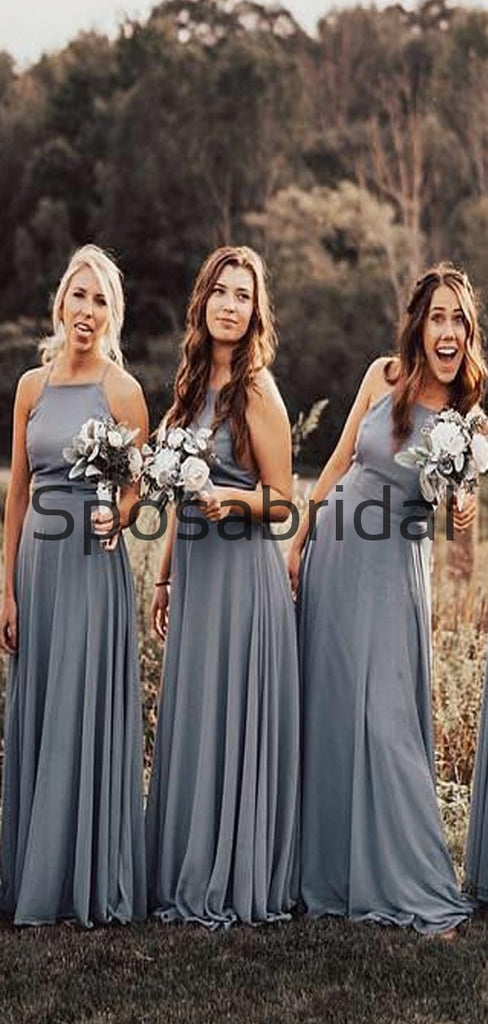 Cheap Dusty Blue Hot Sale Simple Long Beach Summer Bridesmaid Dresses WG851