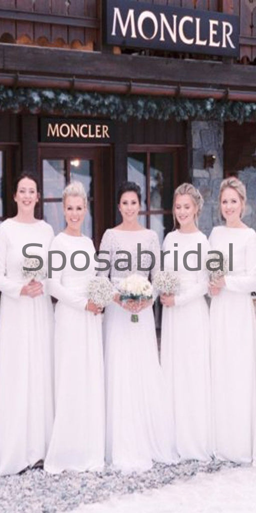 Cheap Long Sleeves Off White Simple Long Bridesmaid Dresses WG711
