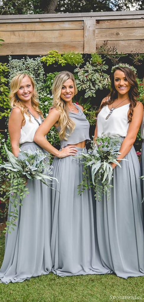 Cheap Dusty Blue and Burgundy Simple Two Pieces Bridesmaid Dresses, PD0306