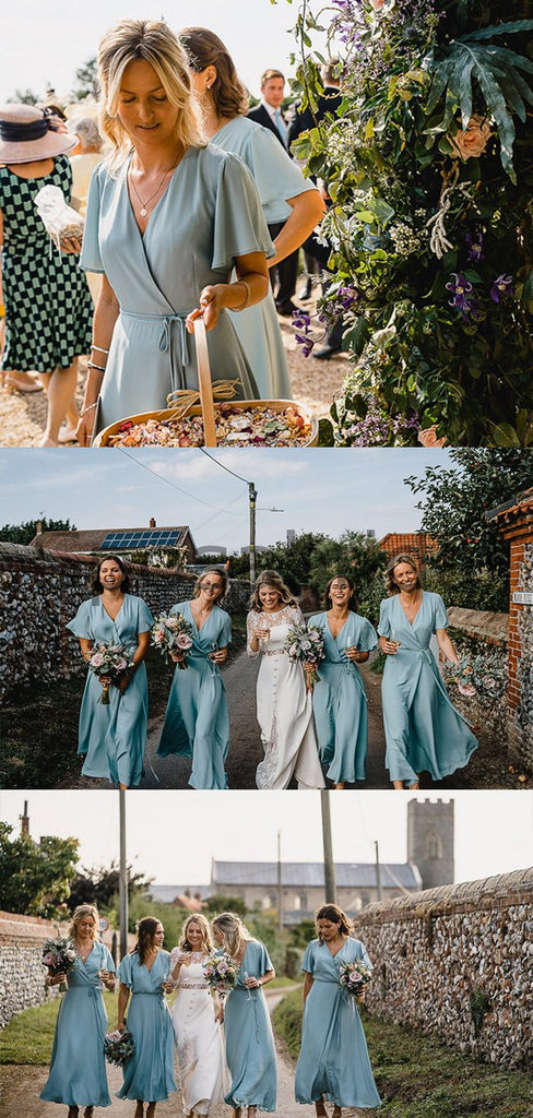 Cheap Short Sleeves Beach Summer Modest Bridesmaid Dresses WG797