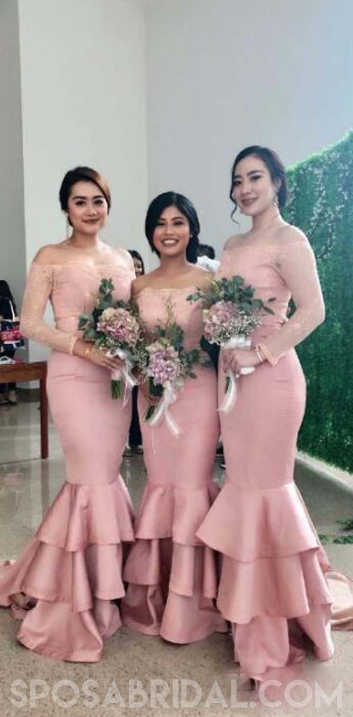 Cheap Blush Pink Mermaid Off Shoulder Lace Applique Formal Dresses,Wedding Guest Dress , WG400