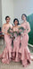 Cheap Blush Pink Mermaid Off Shoulder Lace Applique Formal Dresses,Wedding Guest Dress , WG400